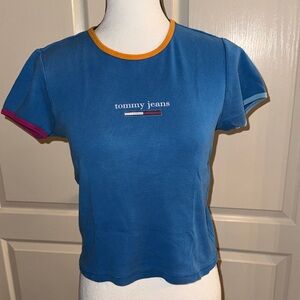 ⭐️ TOMMY HILFIGER - 1990s Blue Tee with Colorful Trim